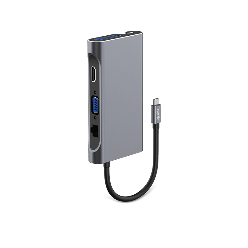 Adptador Tipo C + HDMI 4K +VGA HD1080 +RJ45 +3 USB 3.1 +PD 100W HB4001