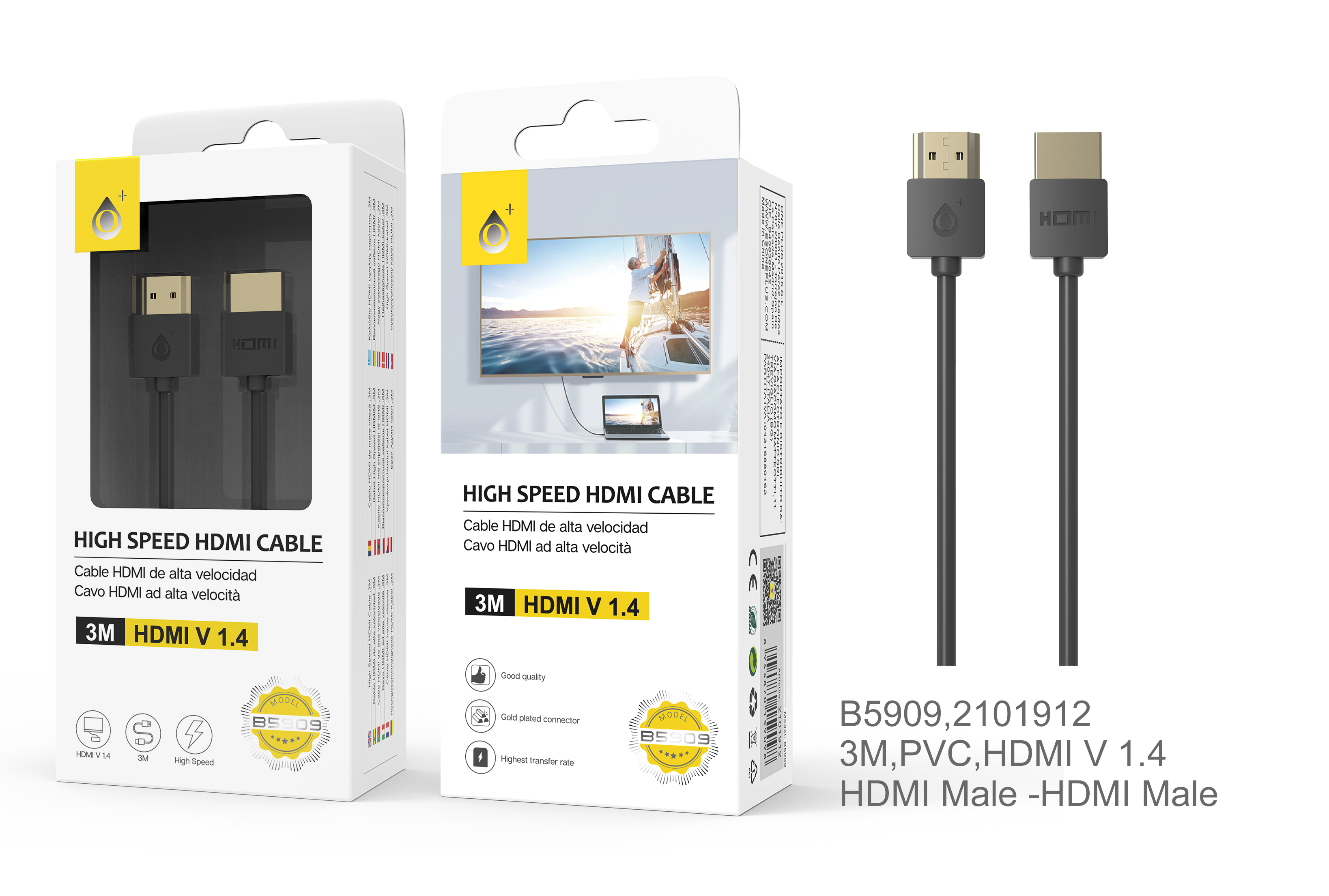 B5909 NE Cable de HDTV 1080P, 3M Longitud, Negro