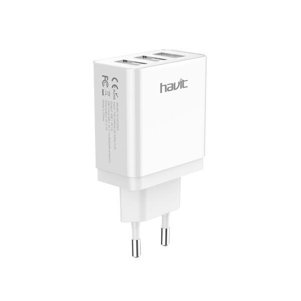 CARGADOR MOVIL 3 USB 3.1A MAX HV-UC2024 Blanco