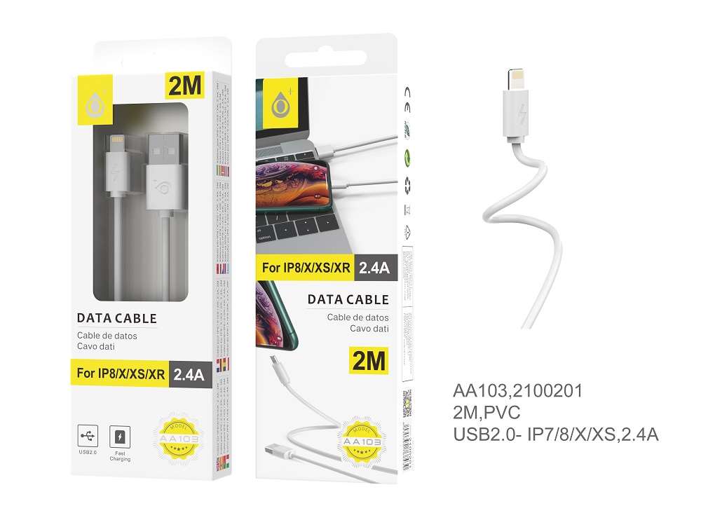 Cable de Datos para Iphone 5/6/7, 2A 2M, Blanco AA103