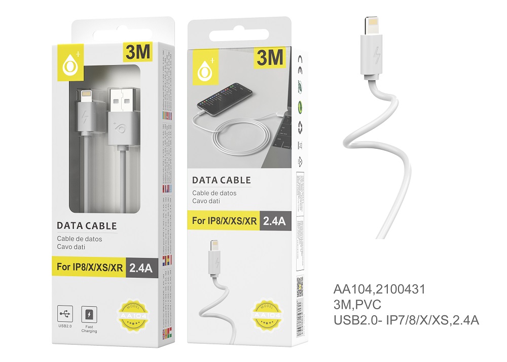 Cable de dato iPhone 6 1.0A 3M AA104- Blanco