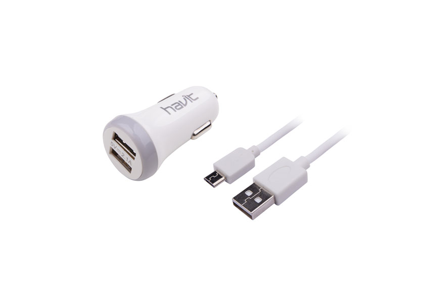 Cargador Mechero DUAL 2.1A con cable MicroUSB ST833 Blanco
