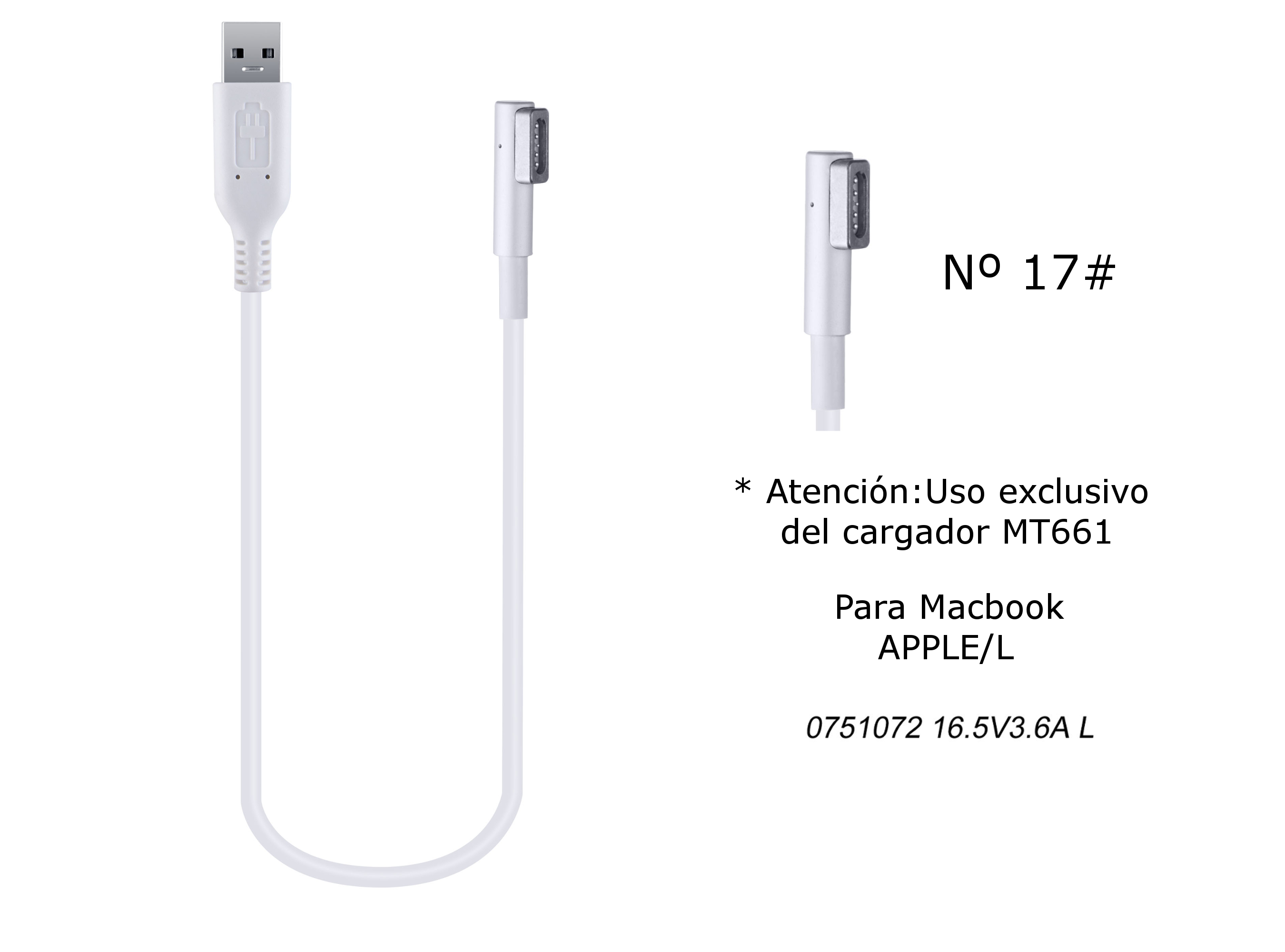 MT662 Cable de Cargador Portatil Nº 17# para Apple, 16,5V / 3,65A, APPLE