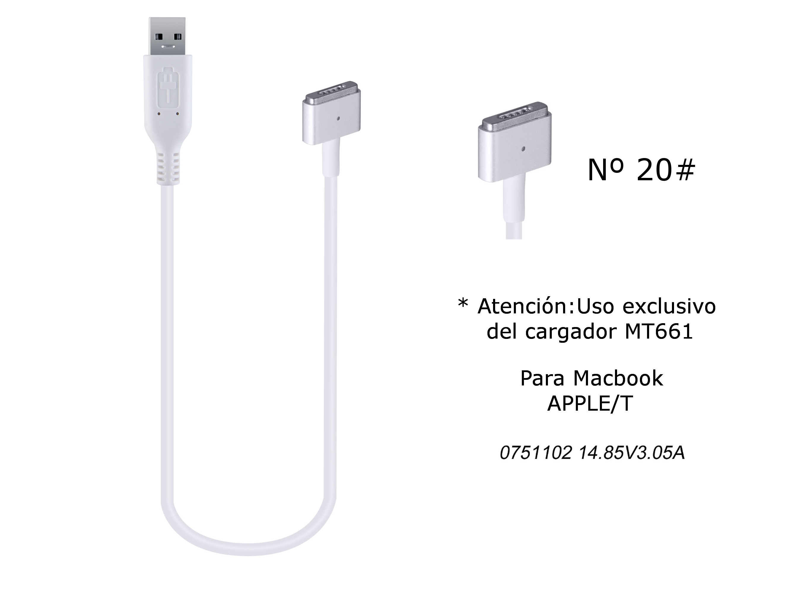 MT665 Cable de Cargador Portatil Nº 20# para Apple, 14,85V / 3,05A, APPLE/T