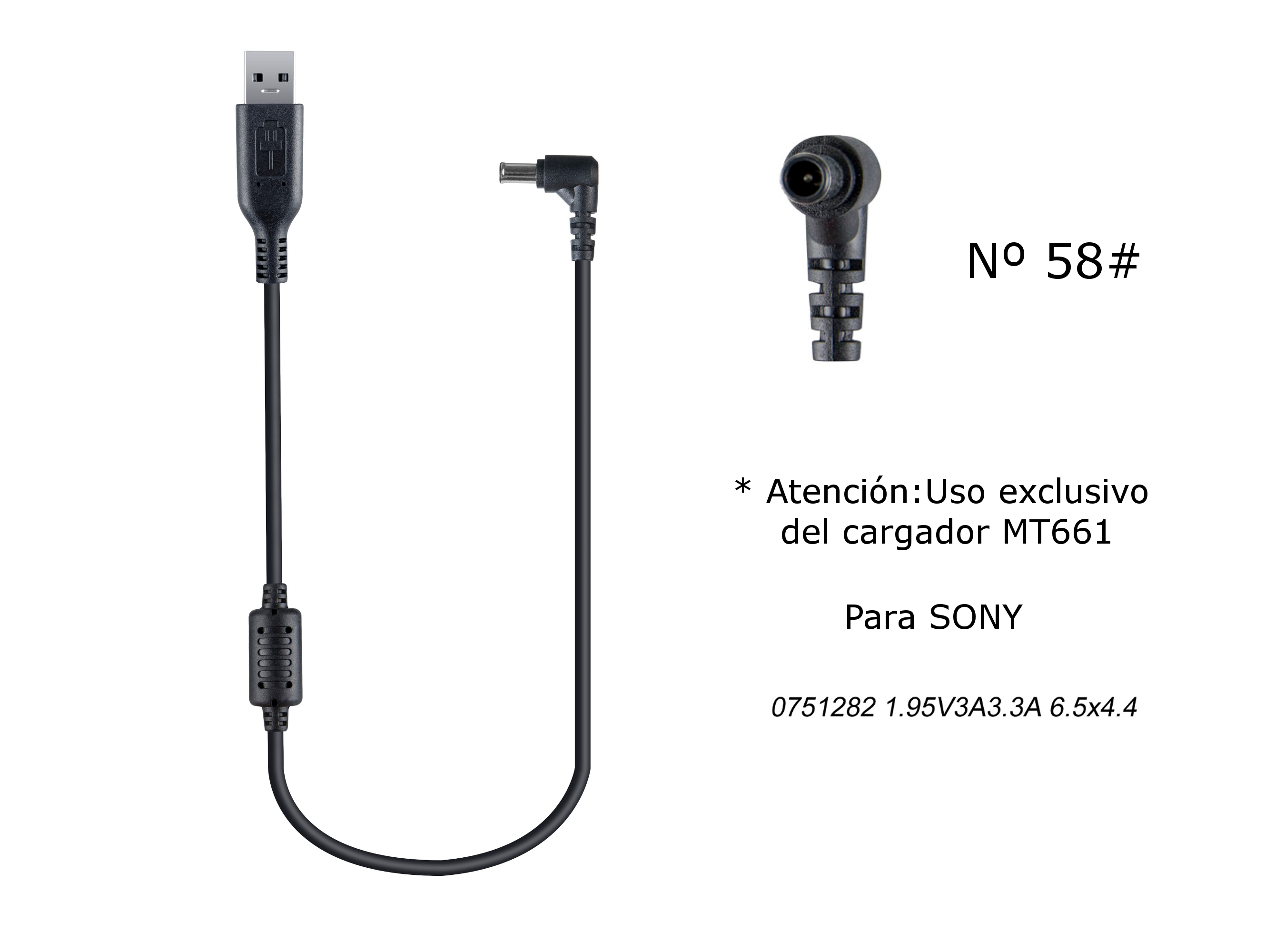 MT683 Cable de Cargador Portatil Nº 58# para Sony, 19,5V / 3A (3,3A), 6,5*4,4mm