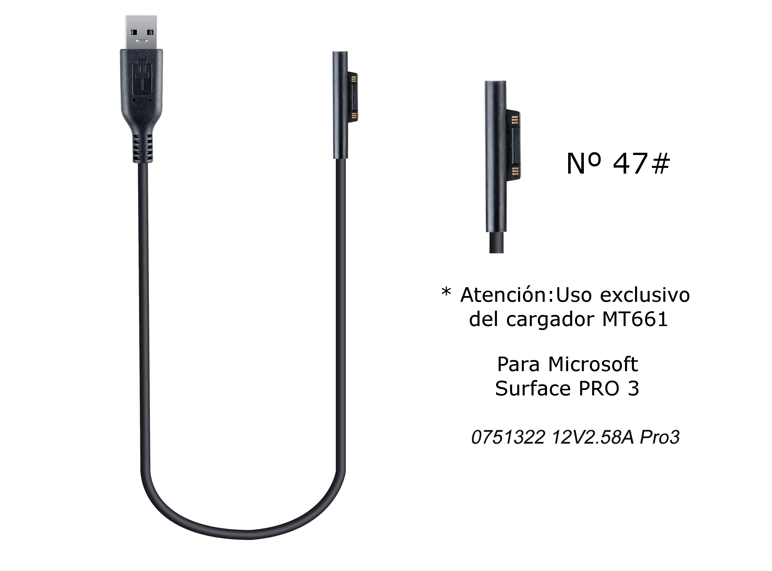 MT687 Cable de Cargador Portatil Nº 47# para Microsoft, 12V / 2,58A