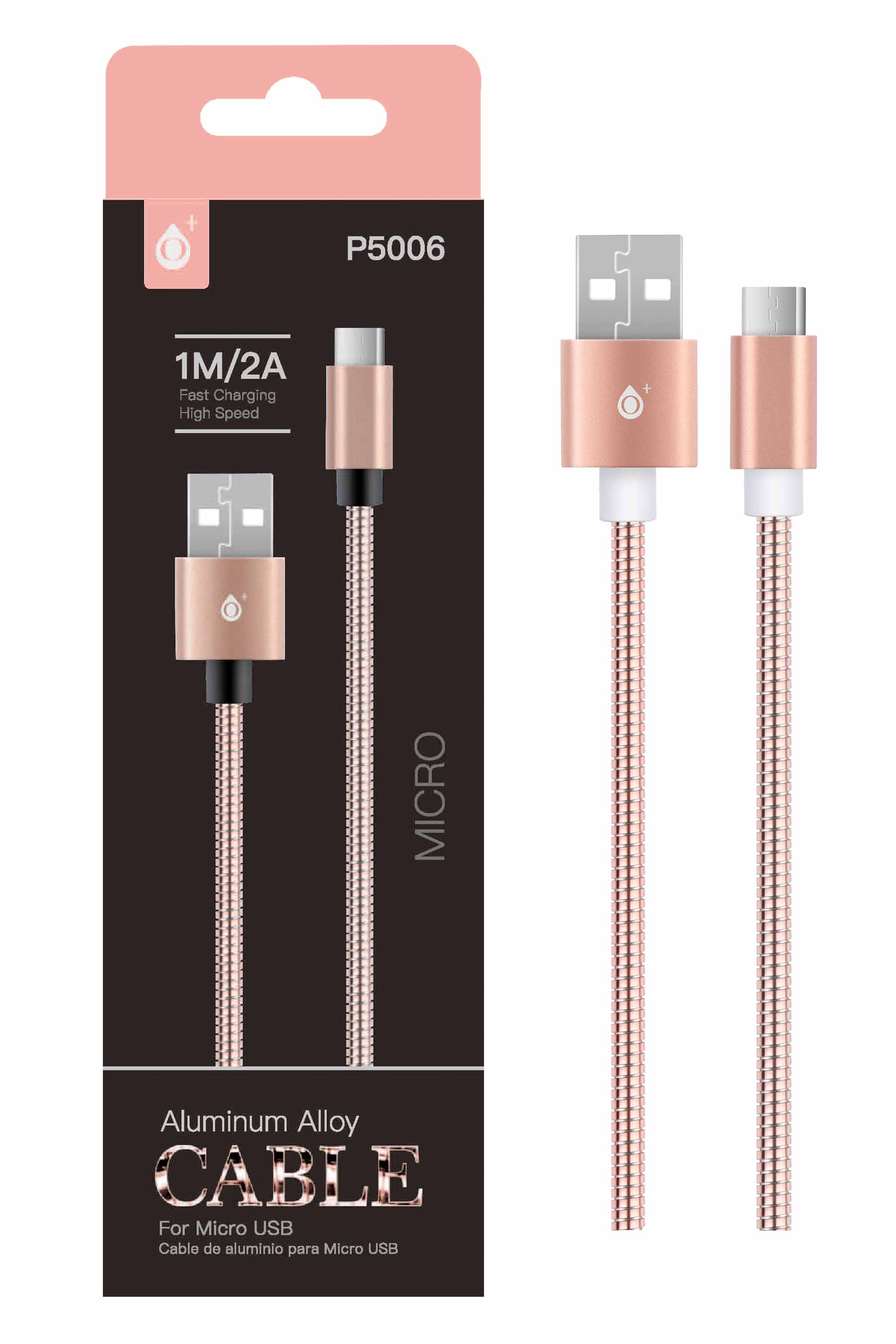 P5006 RS Cable de datos Merga Metalico para Micro USB, 2A, 1M Rosa