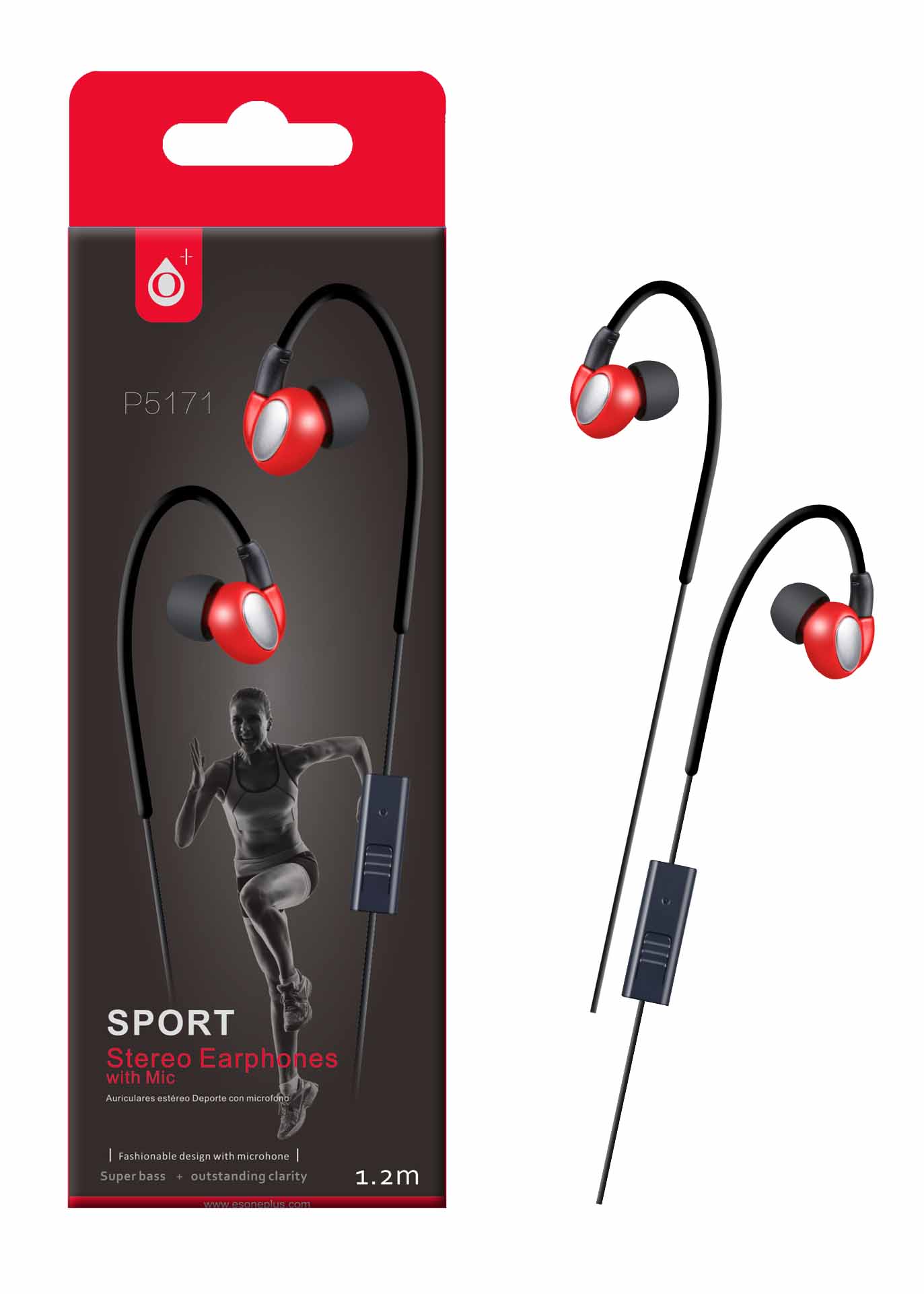 P5171 RJ Auriculares Sport Hunter con Microfono - Rojo